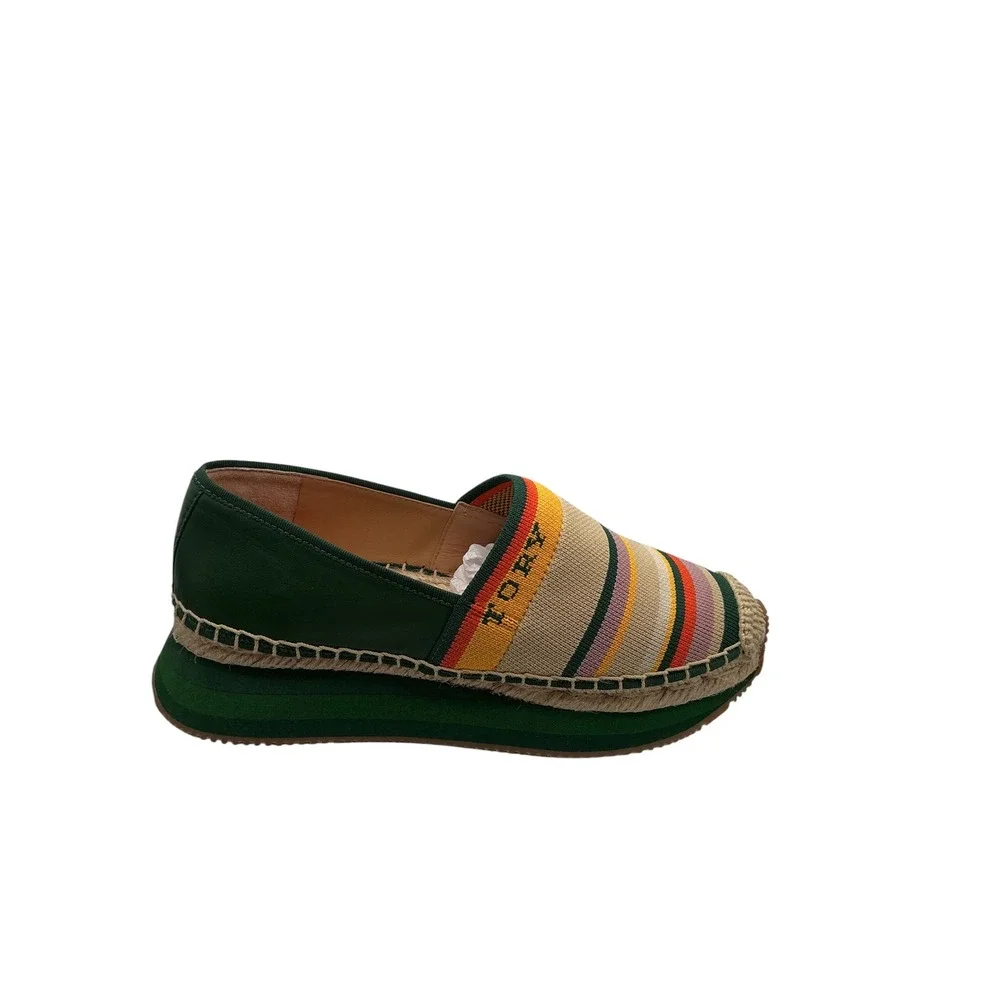 Tory Burch Multi-Color Striped Knit Platform Espadrille Shoes Green Womens‎ 6.5